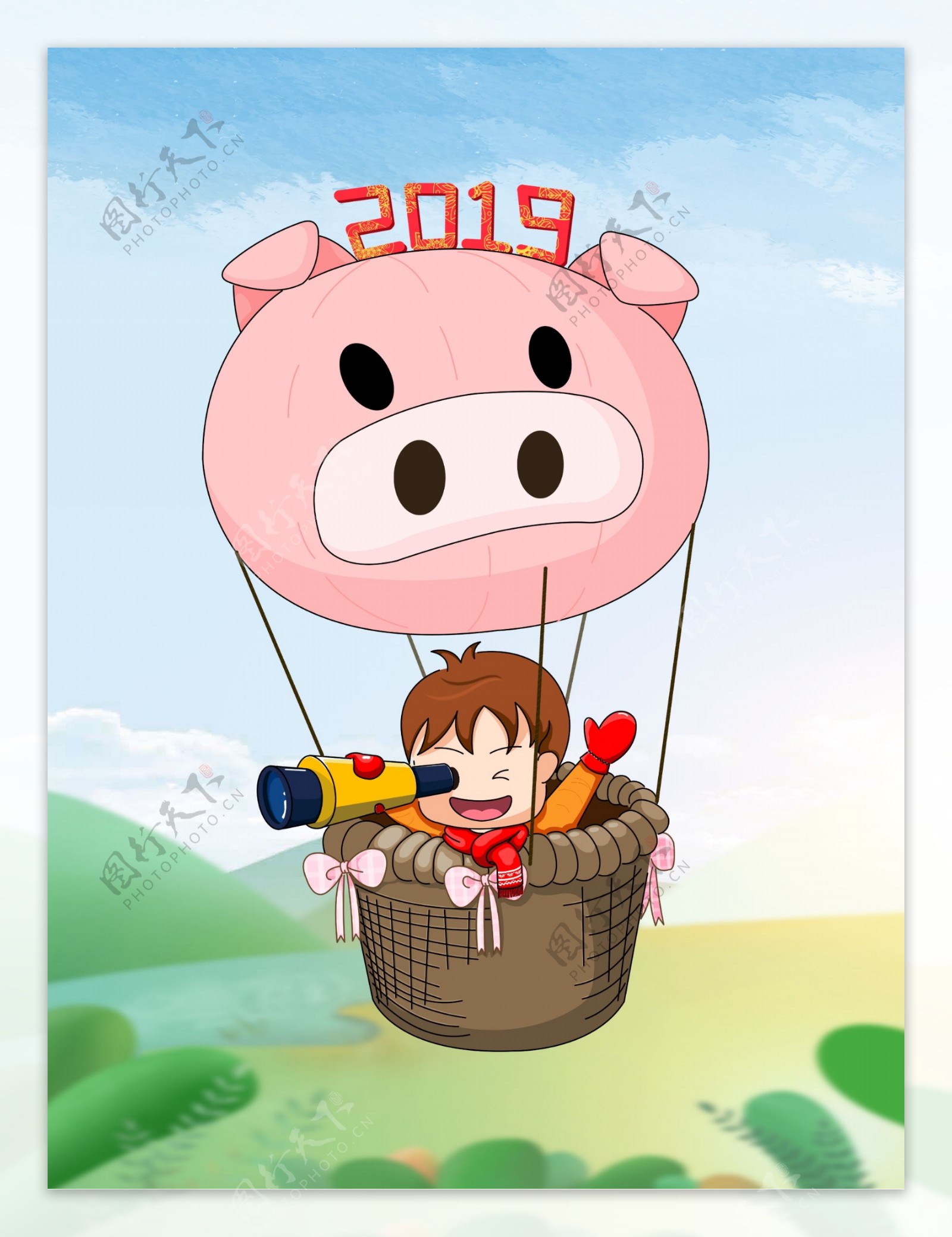 原创2019猪年热气球周游世界