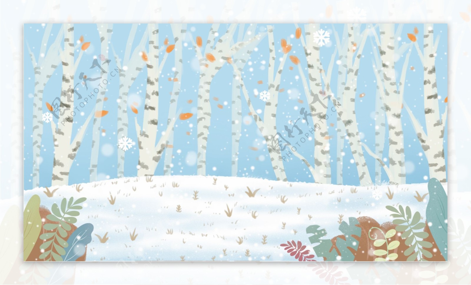 唯美树林雪地雪景背景素材