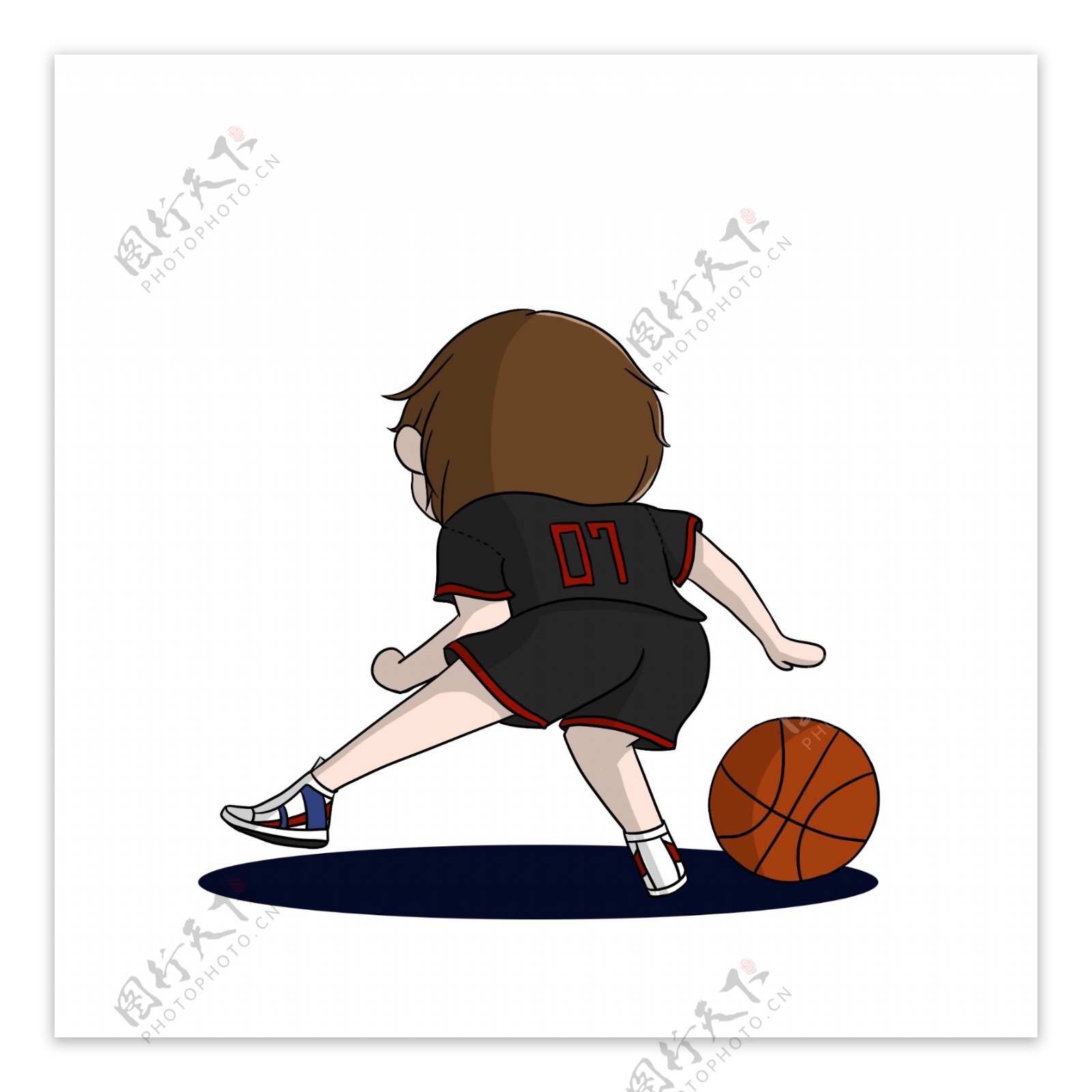 原创手绘Q版人物打篮球的男孩元素