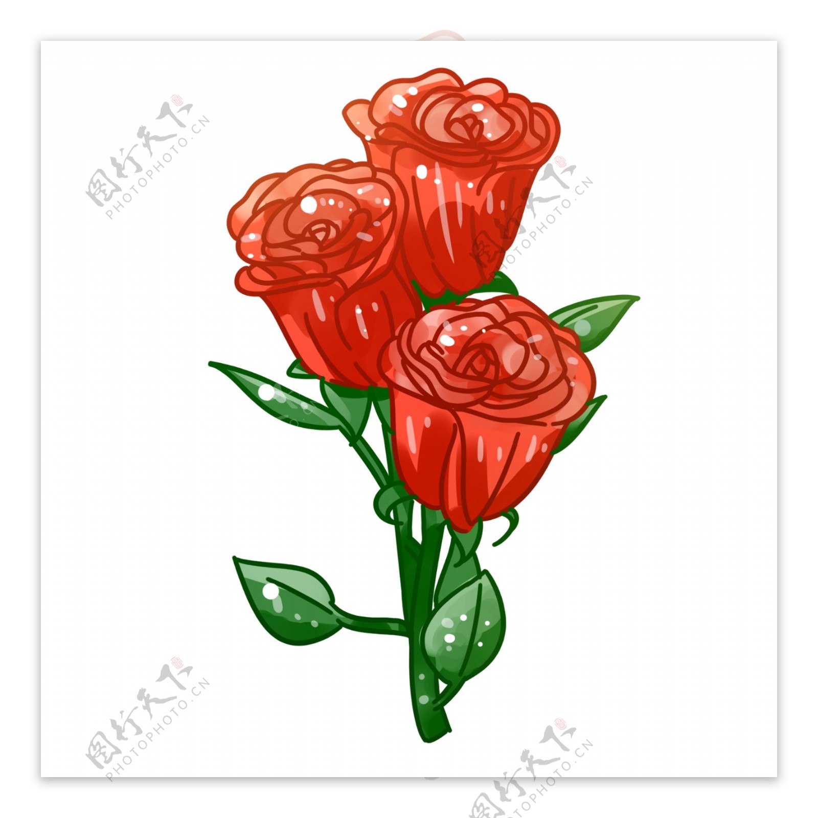 三朵红色玫瑰花元素可商用