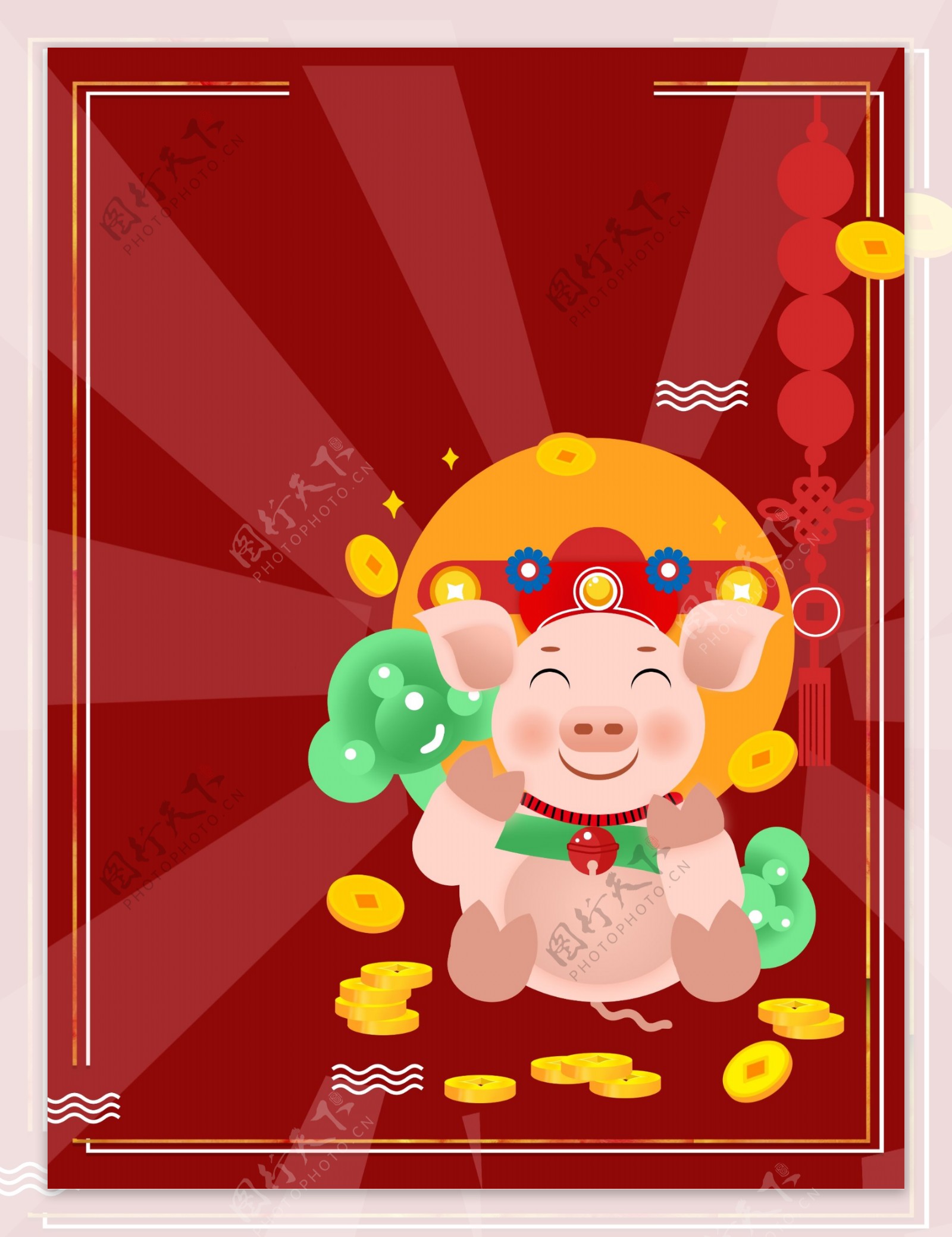 喜庆年货节小猪插画背景
