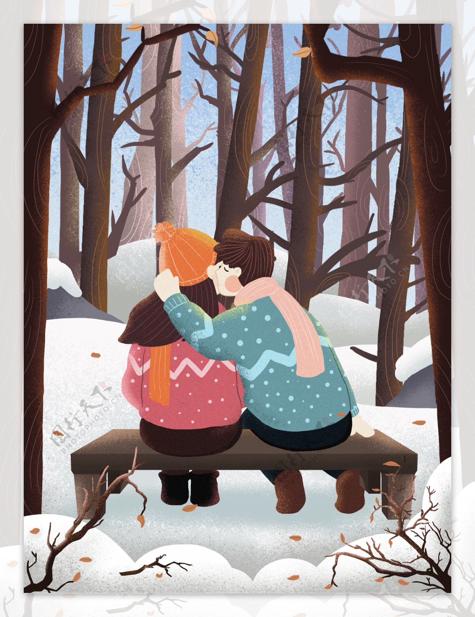 冬季情侣约会日常相约森林赏雪