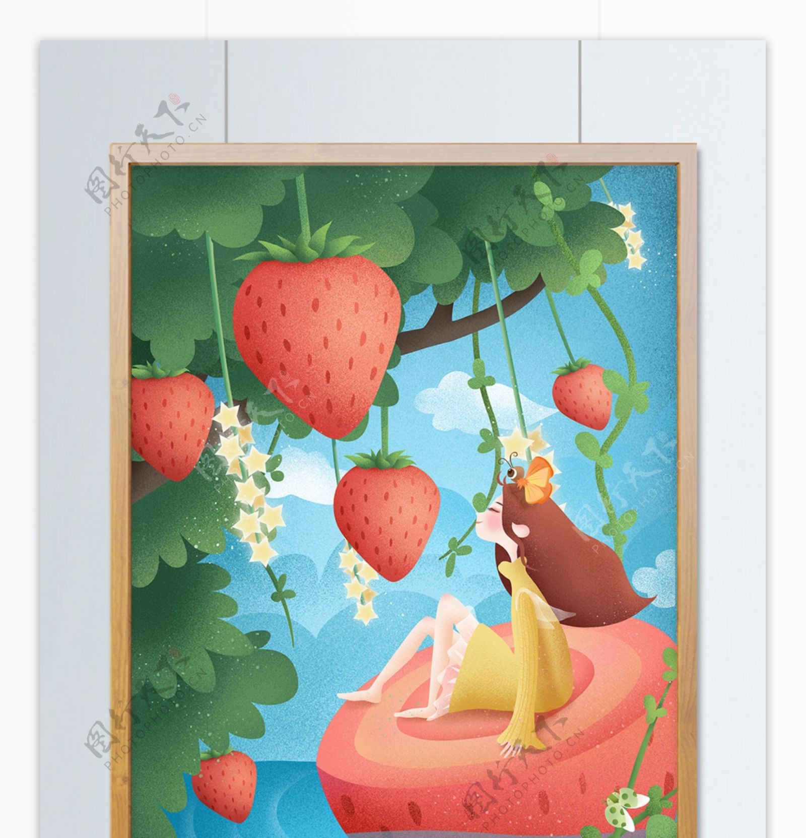 原创手绘插画创意水果之草莓