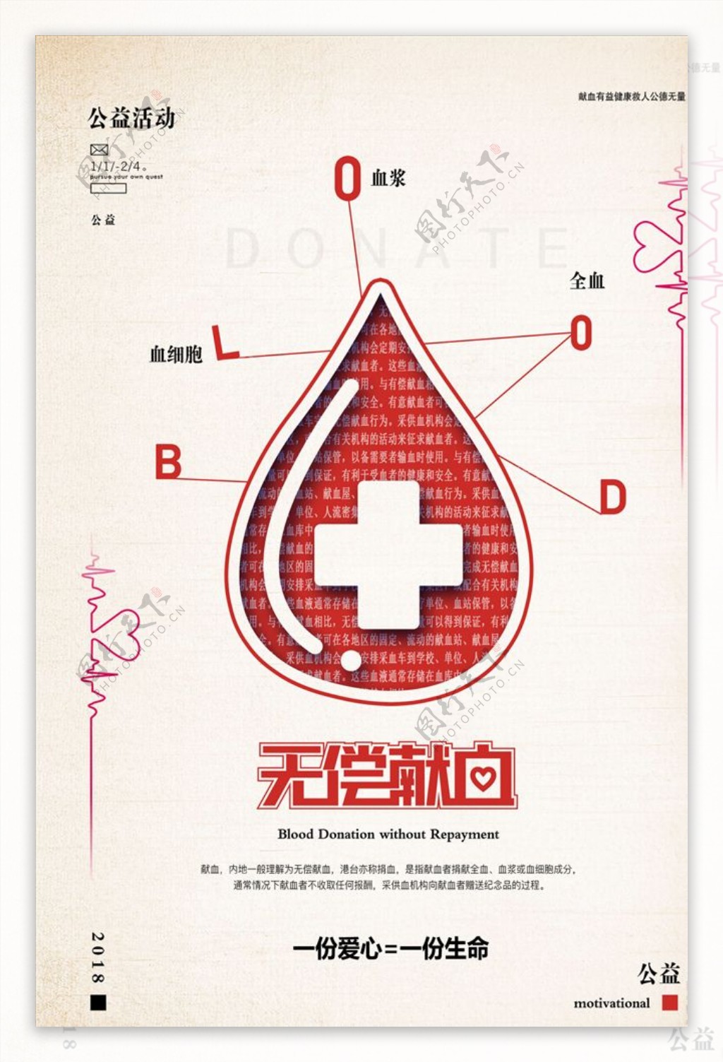 简约无偿献血公益海报