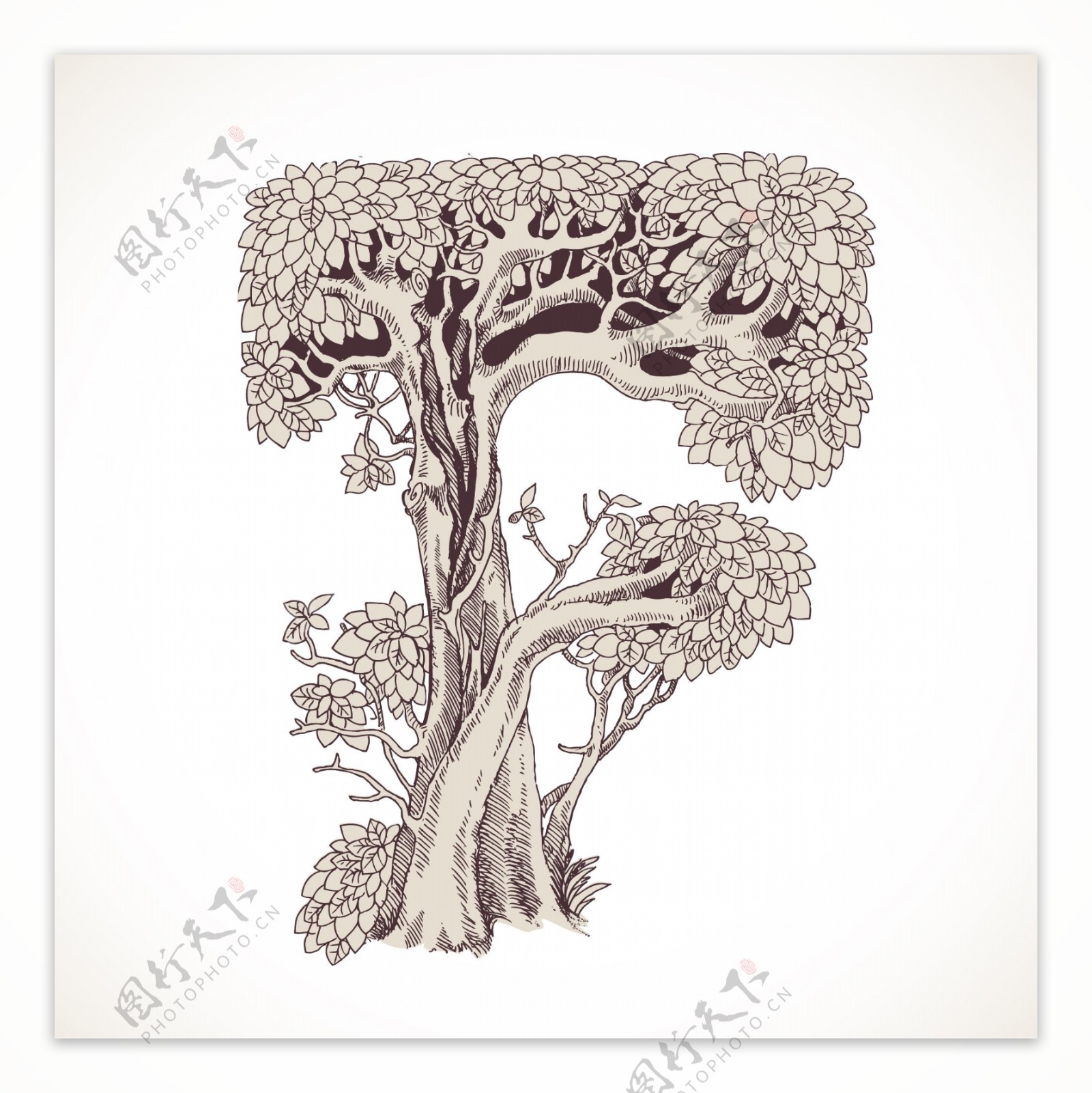 艺术英文字母手绘树