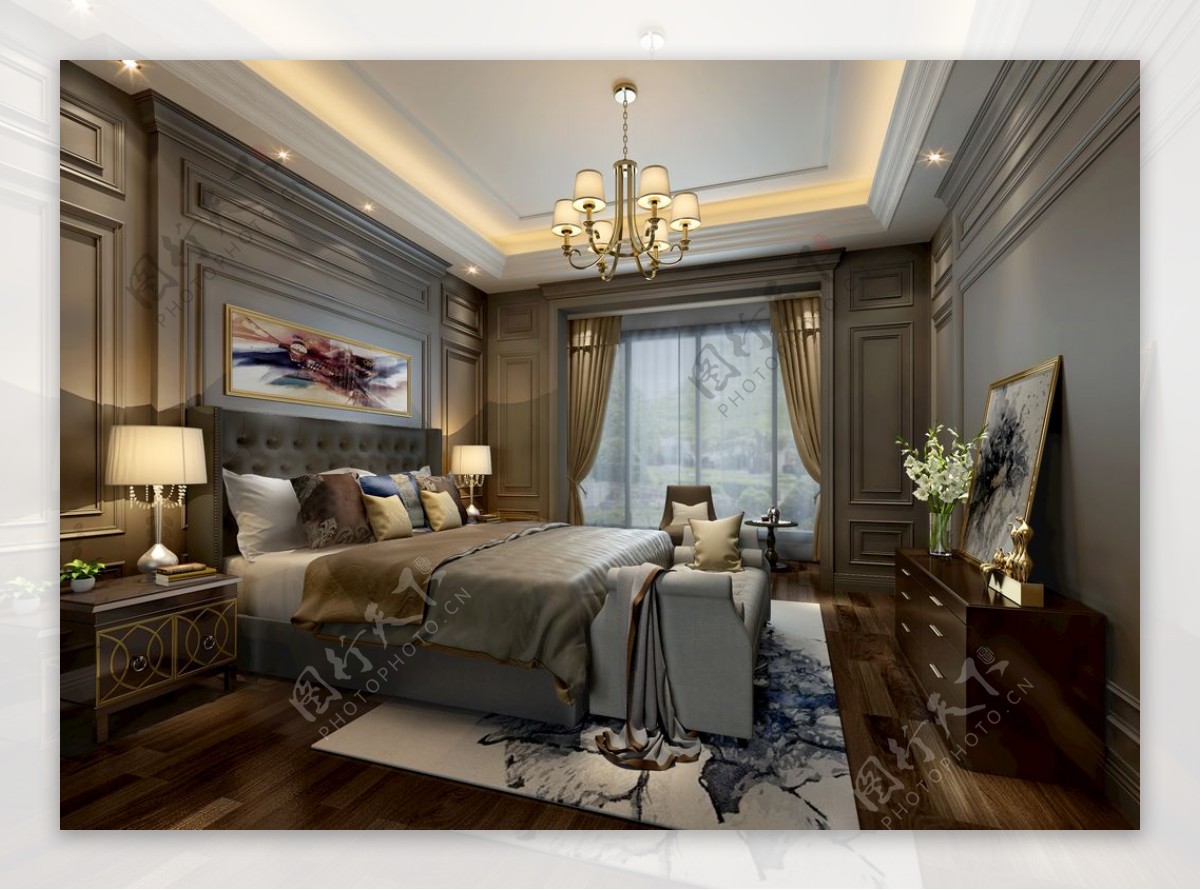 欧式别墅卧室效果图3D模型