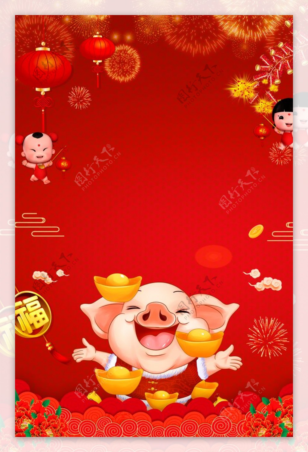 2019猪年新年节日展海报背景