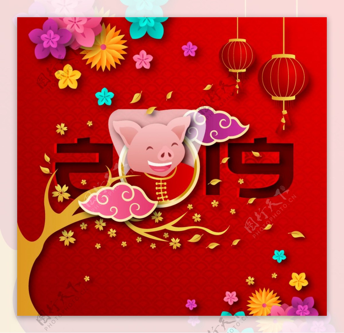 2019猪年春节海报设计模板