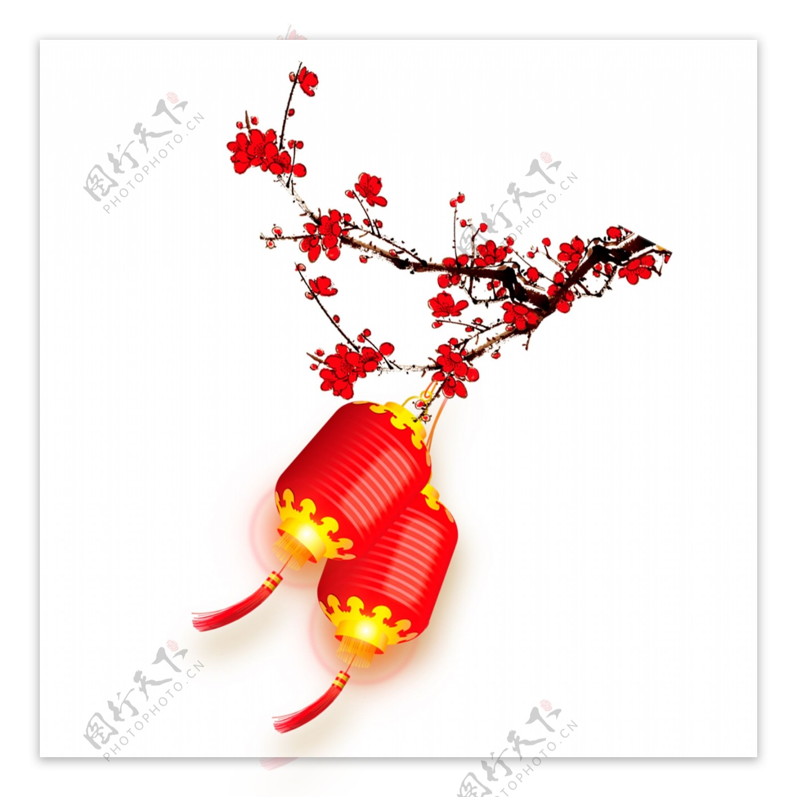 中国风新年装饰花枝灯笼透明素材