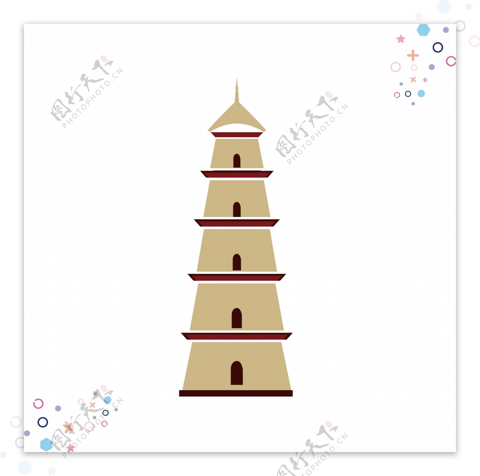 中国古代建筑矢量手绘元素背景套图5