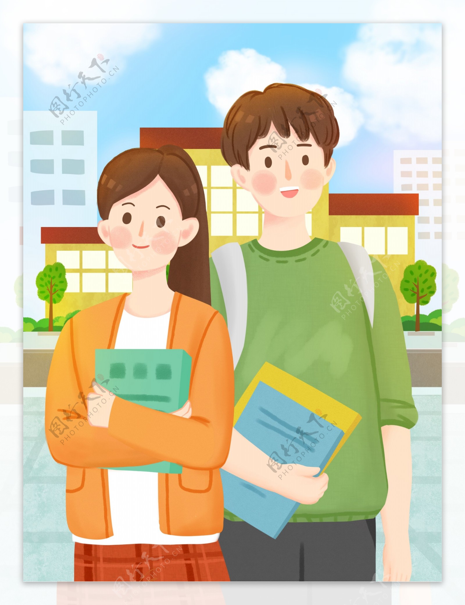 蓝褐色青春校园插画手绘青年节节日分享中文海报 - 模板 - Canva可画