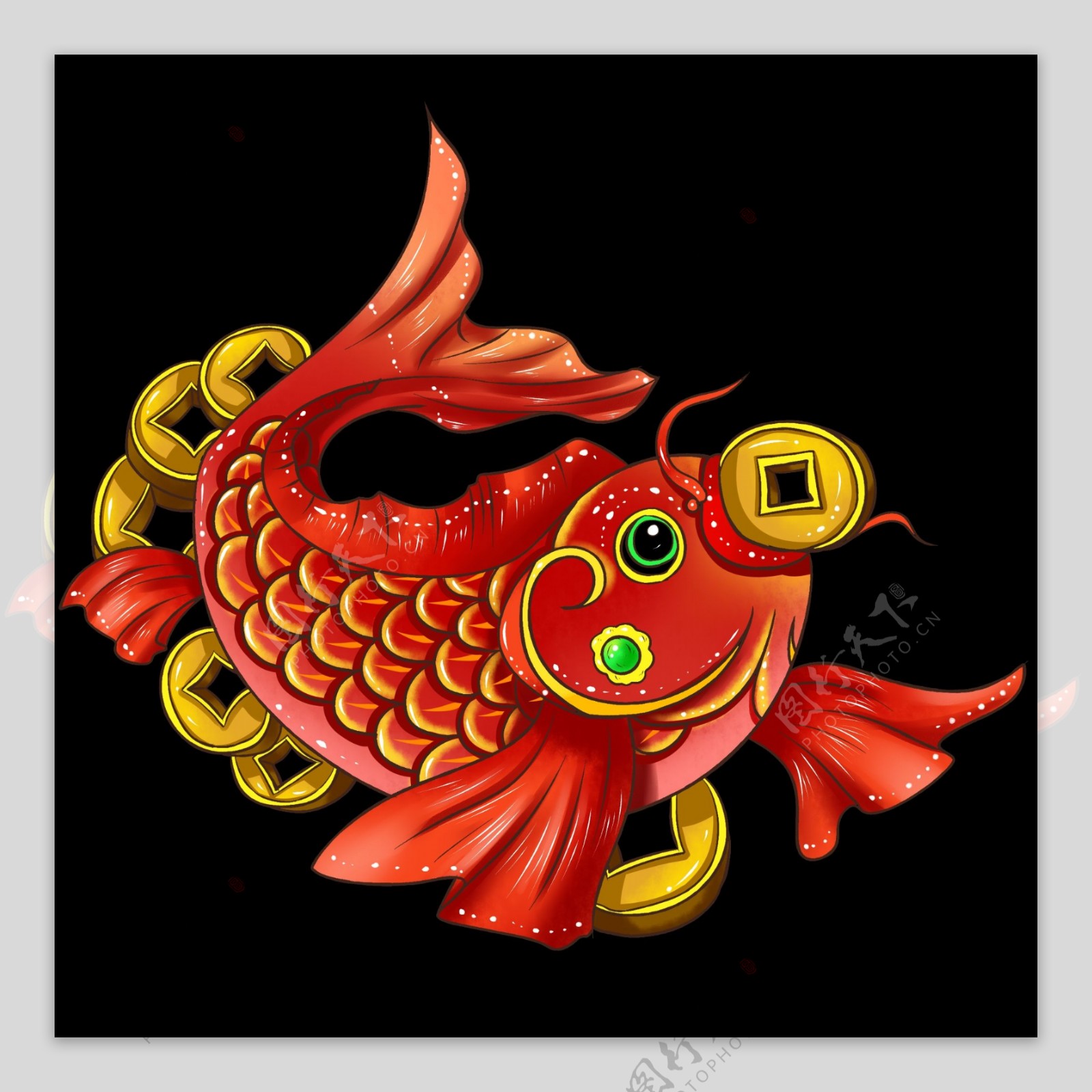 新年喜庆中国风动物铜钱鲤鱼