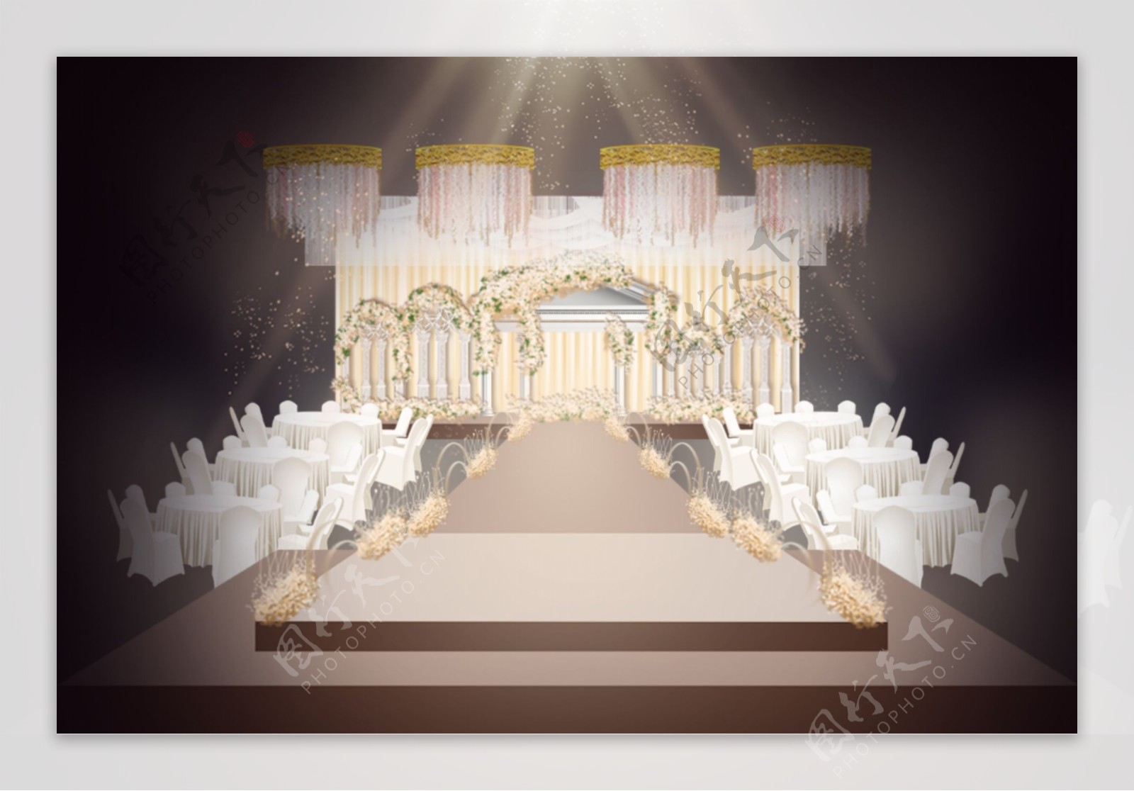 香槟色欧式婚礼舞台效果图