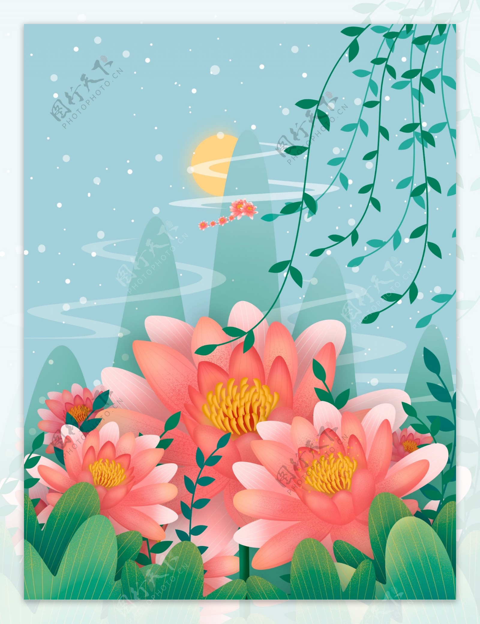 手绘春季花丛背景设计