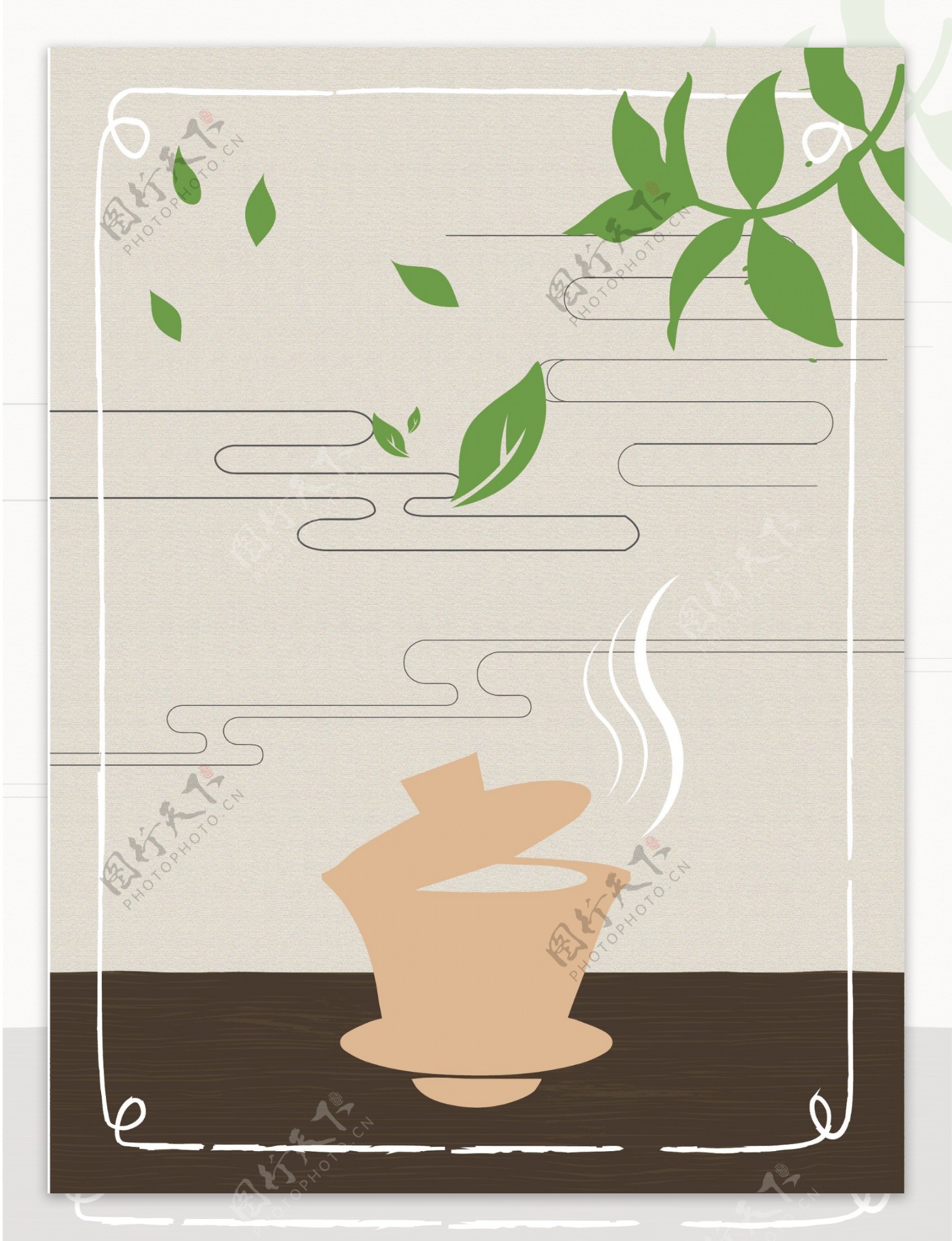 茶文化茶杯茶叶创意边框背景素材