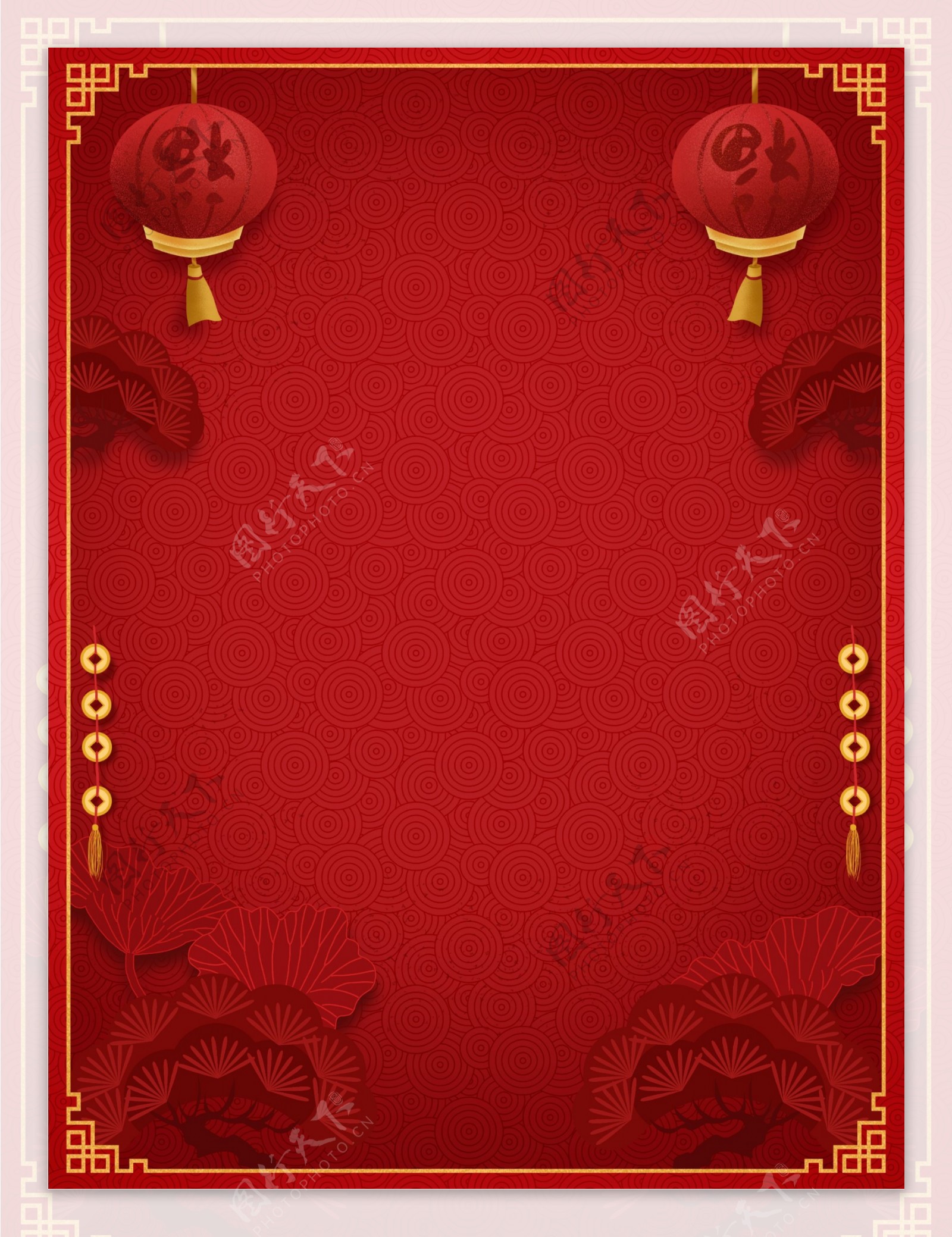中国风红色灯笼新年边框背景设计