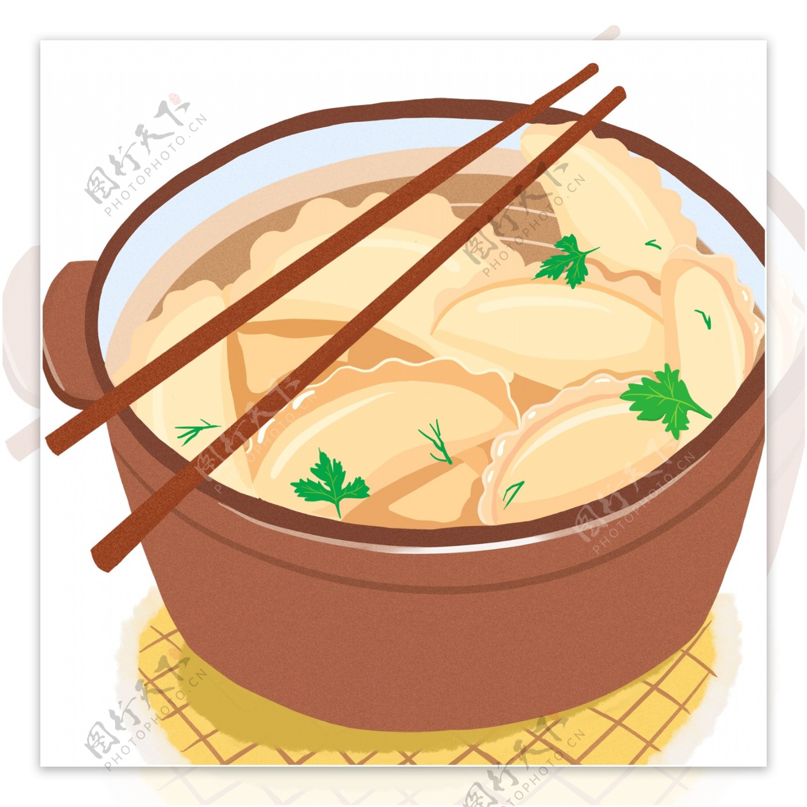 卡通手绘一碗饺子可商用