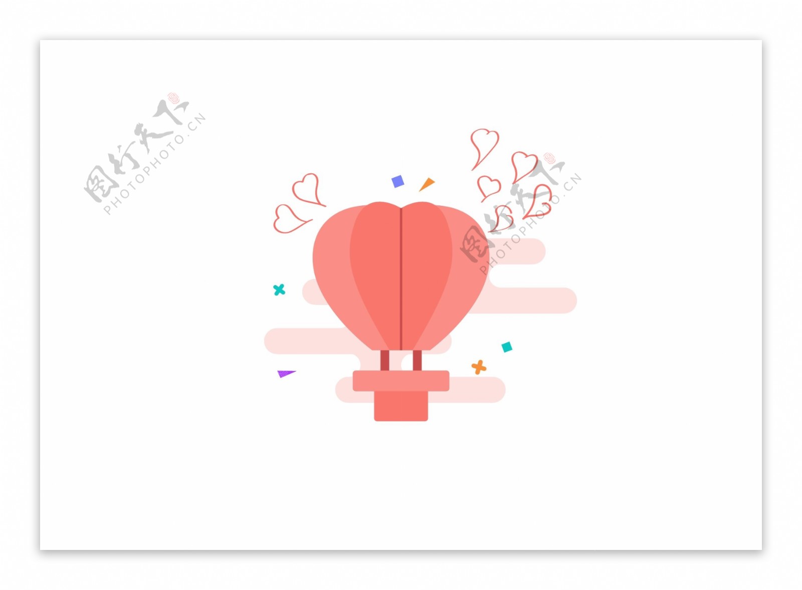 原创珊瑚红浪漫热气球七夕节情人节