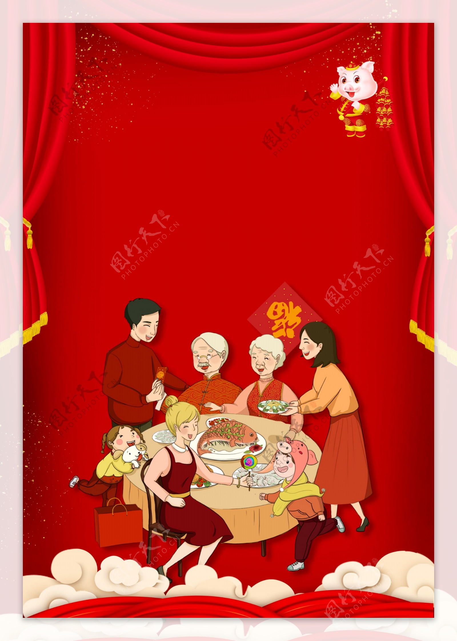 过年喜庆一家人吃水饺