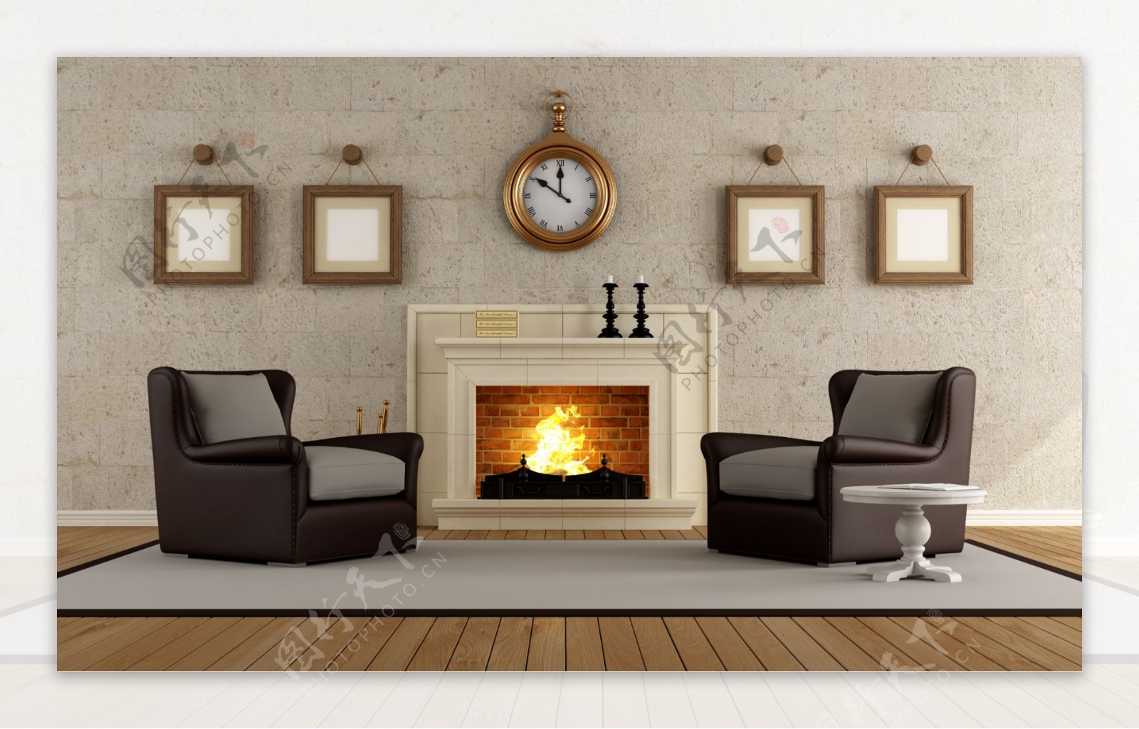美式古朴客厅壁炉室内装修效果图图片素材-编号28958922-图行天下