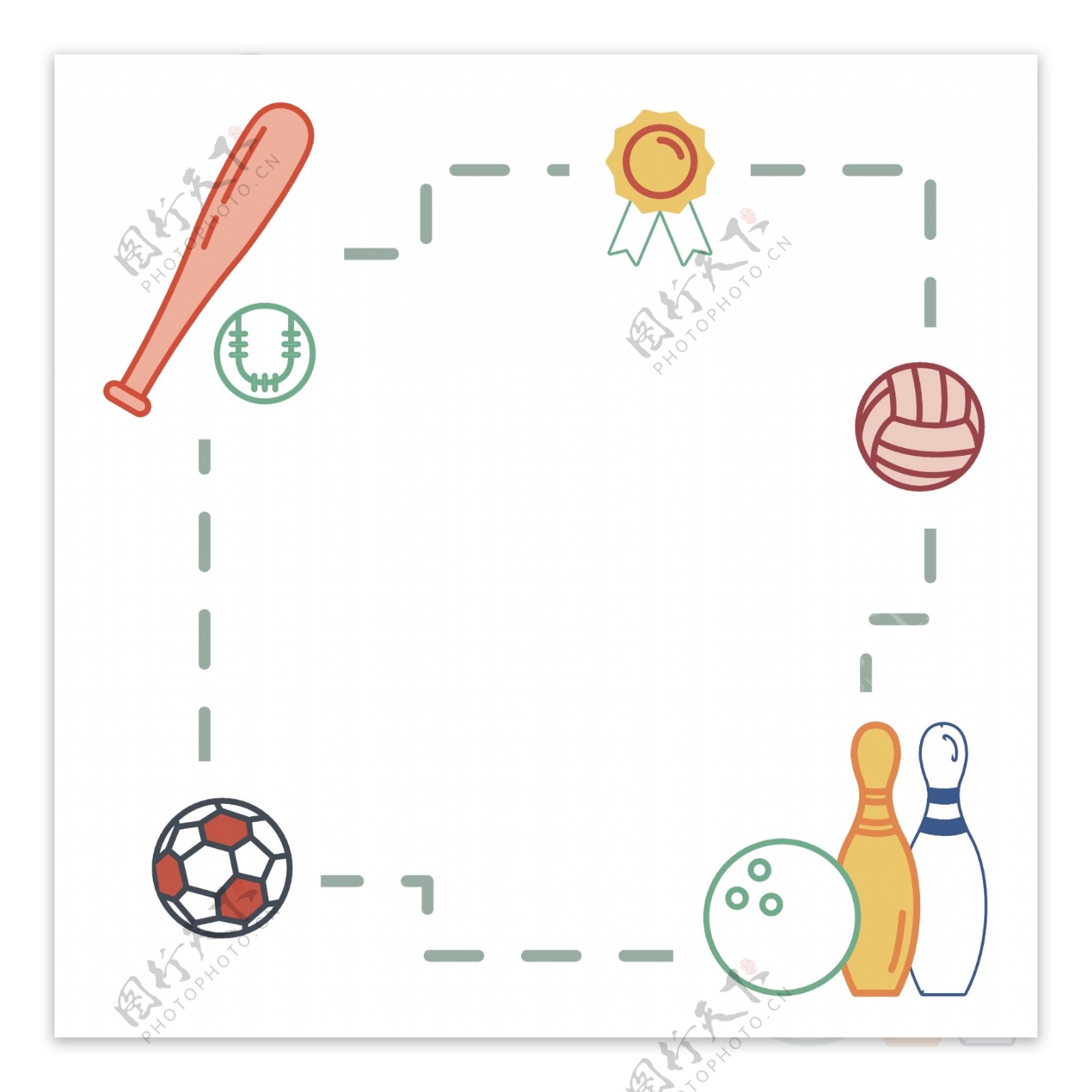 卡通体育用品装饰边框足球排球棒球保龄球