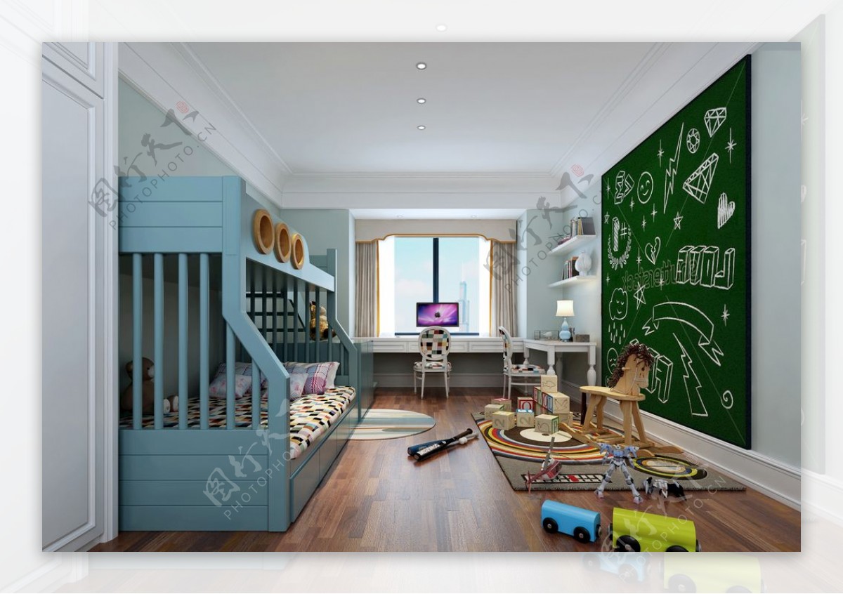 现代简约儿童房效果图3D模型