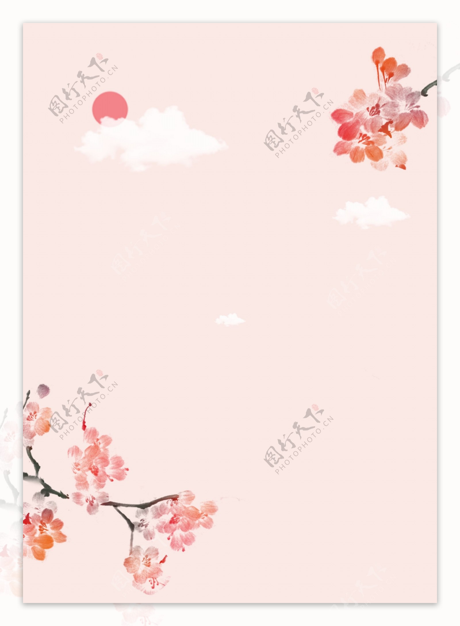 粉红色墨水桃子花漂亮的海报背景