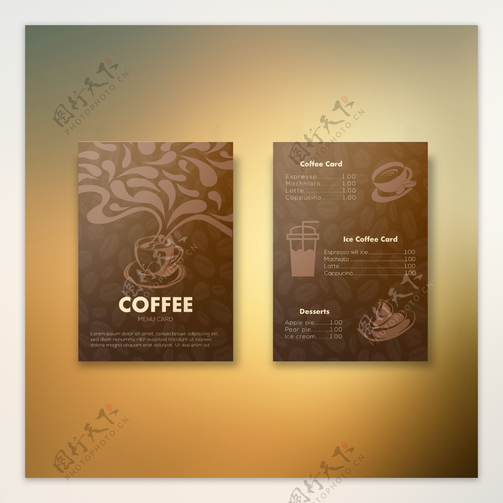 双面咖啡菜单卡设计