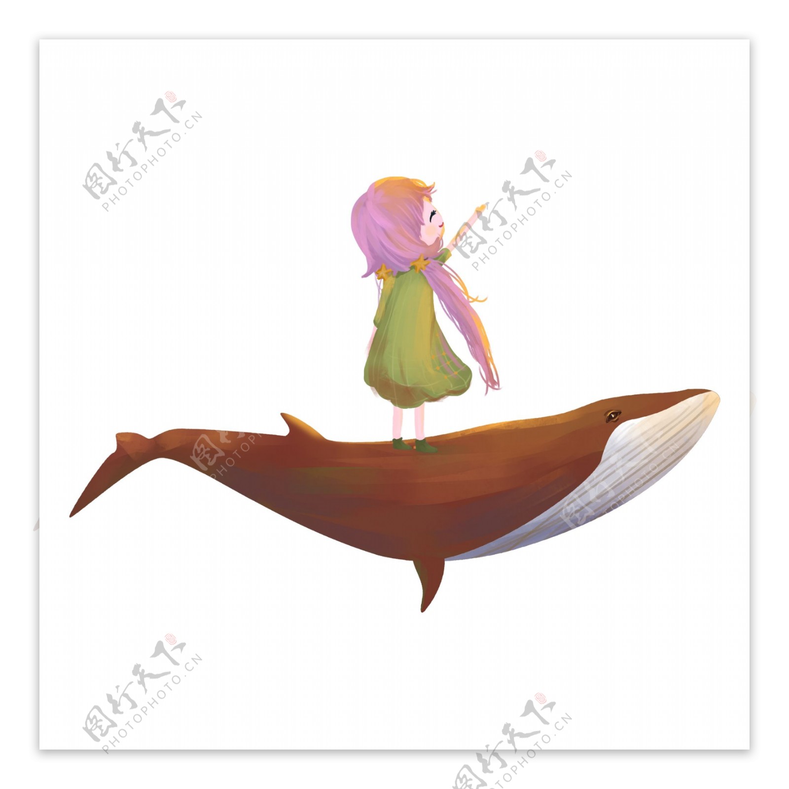 鲸鱼背上的女孩png素材
