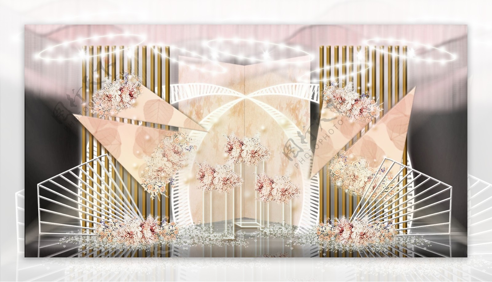 香槟色线条间隔屏风折叠纹理背景婚礼效果图