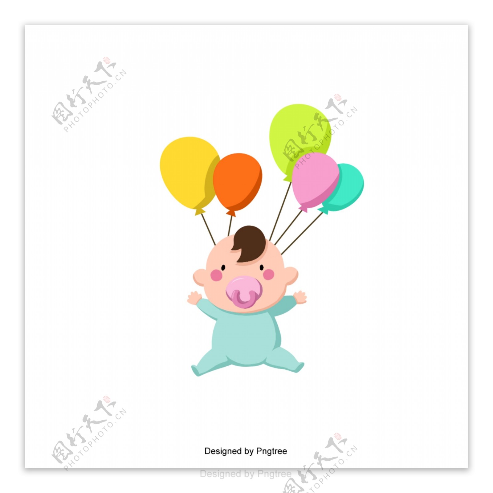 带气球的卡通可爱婴儿