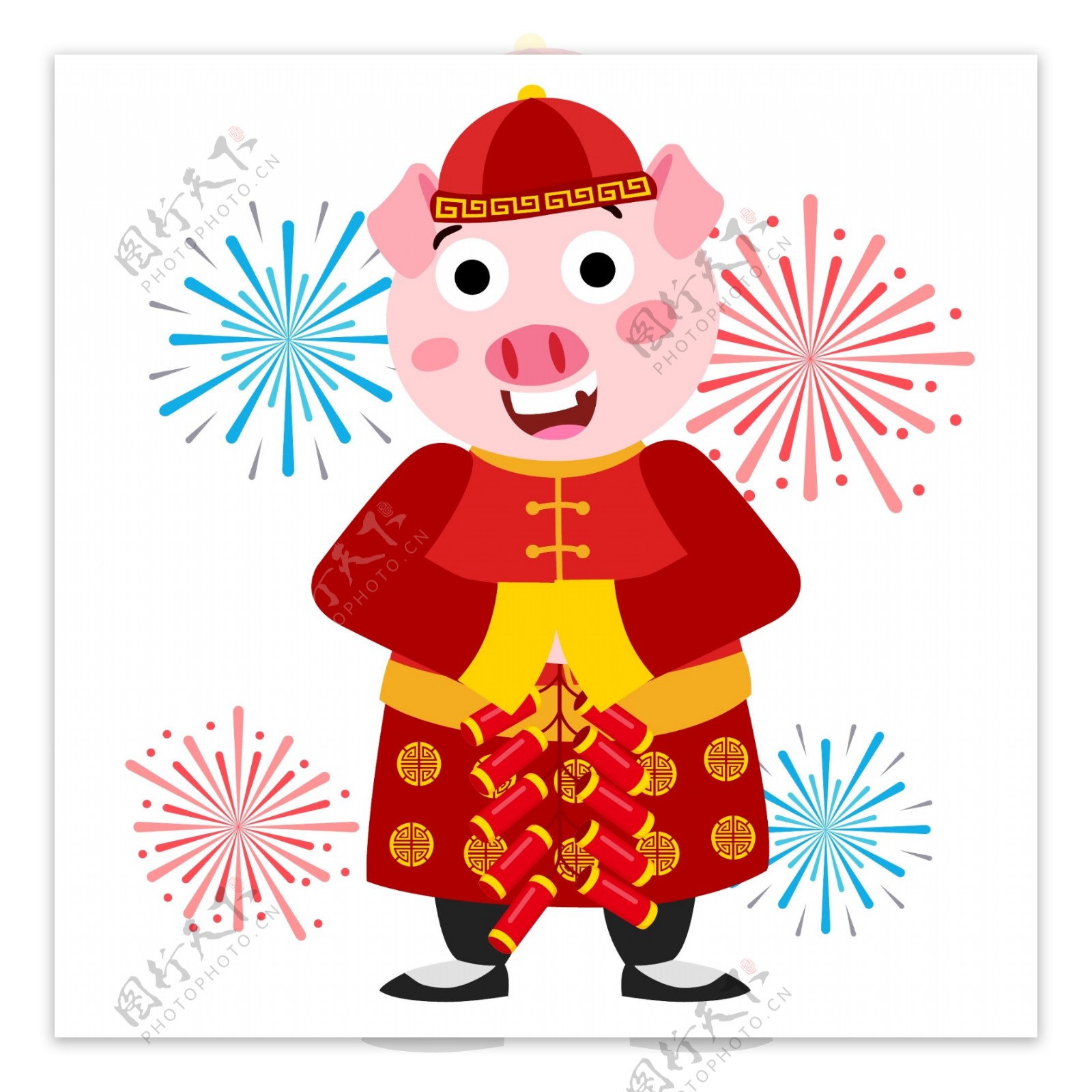 猪系列红色鞭炮中国农历新年