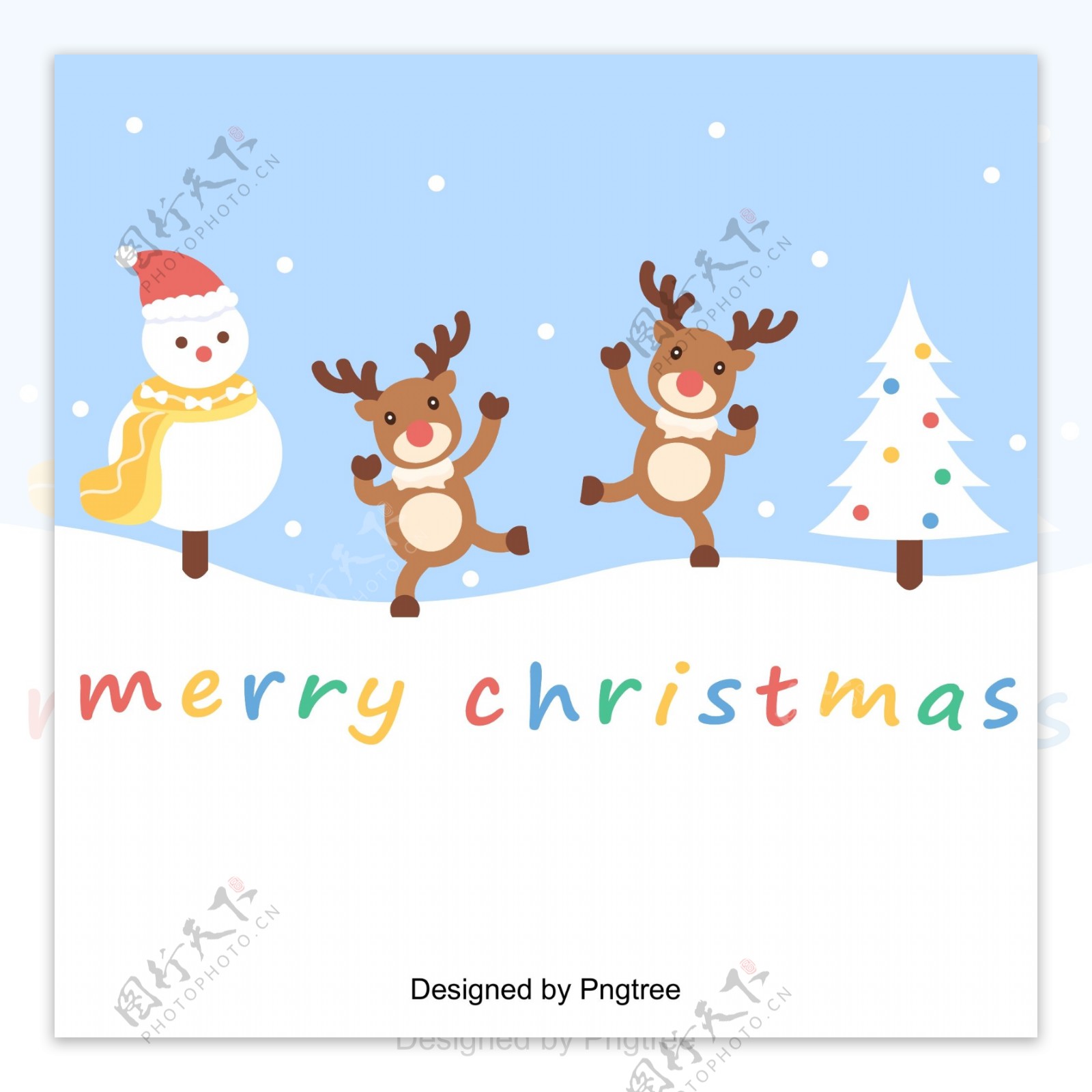 扁平的矢量插图可爱的麋鹿为圣诞节的背景