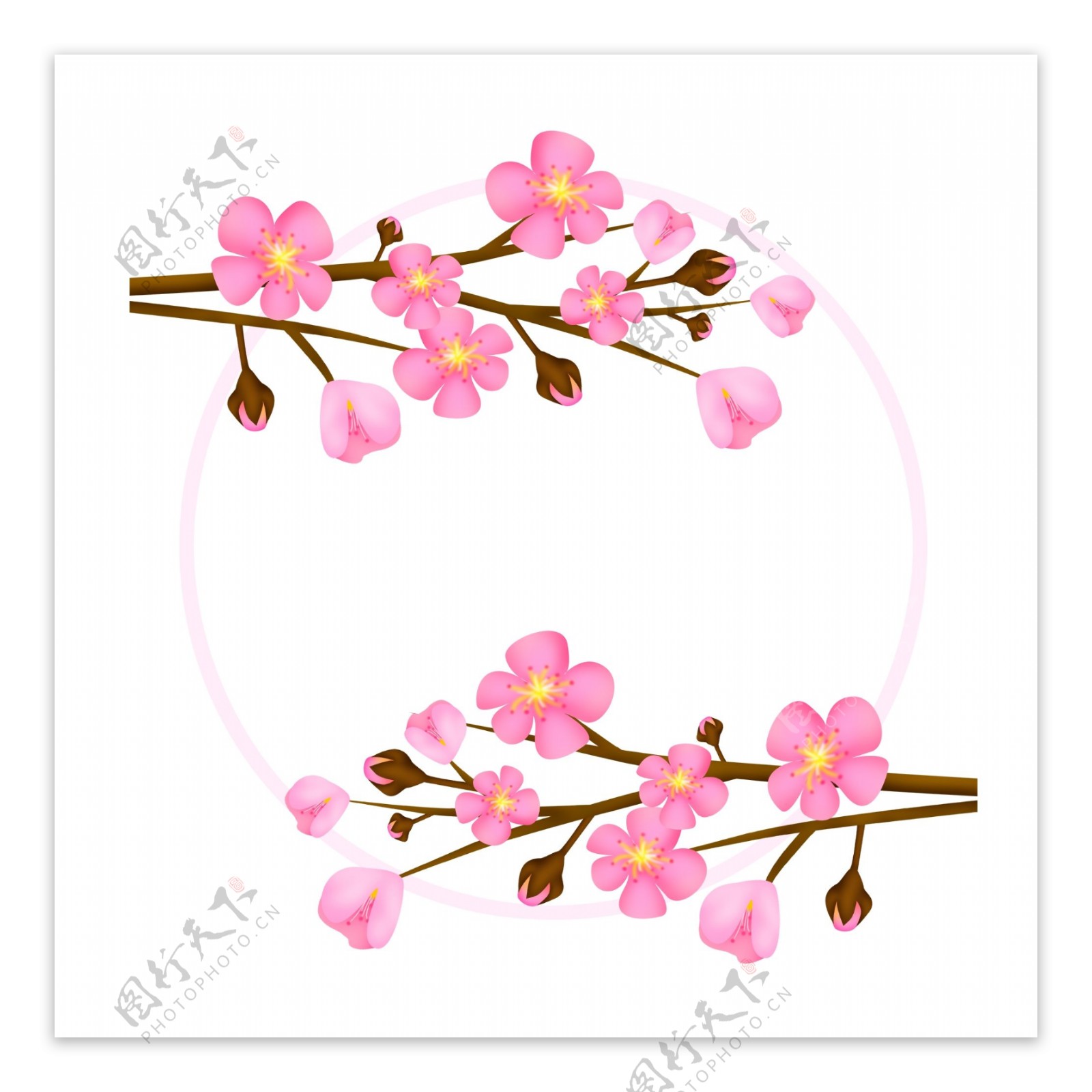 粉色唯美卡通樱花花朵圆环方形边框
