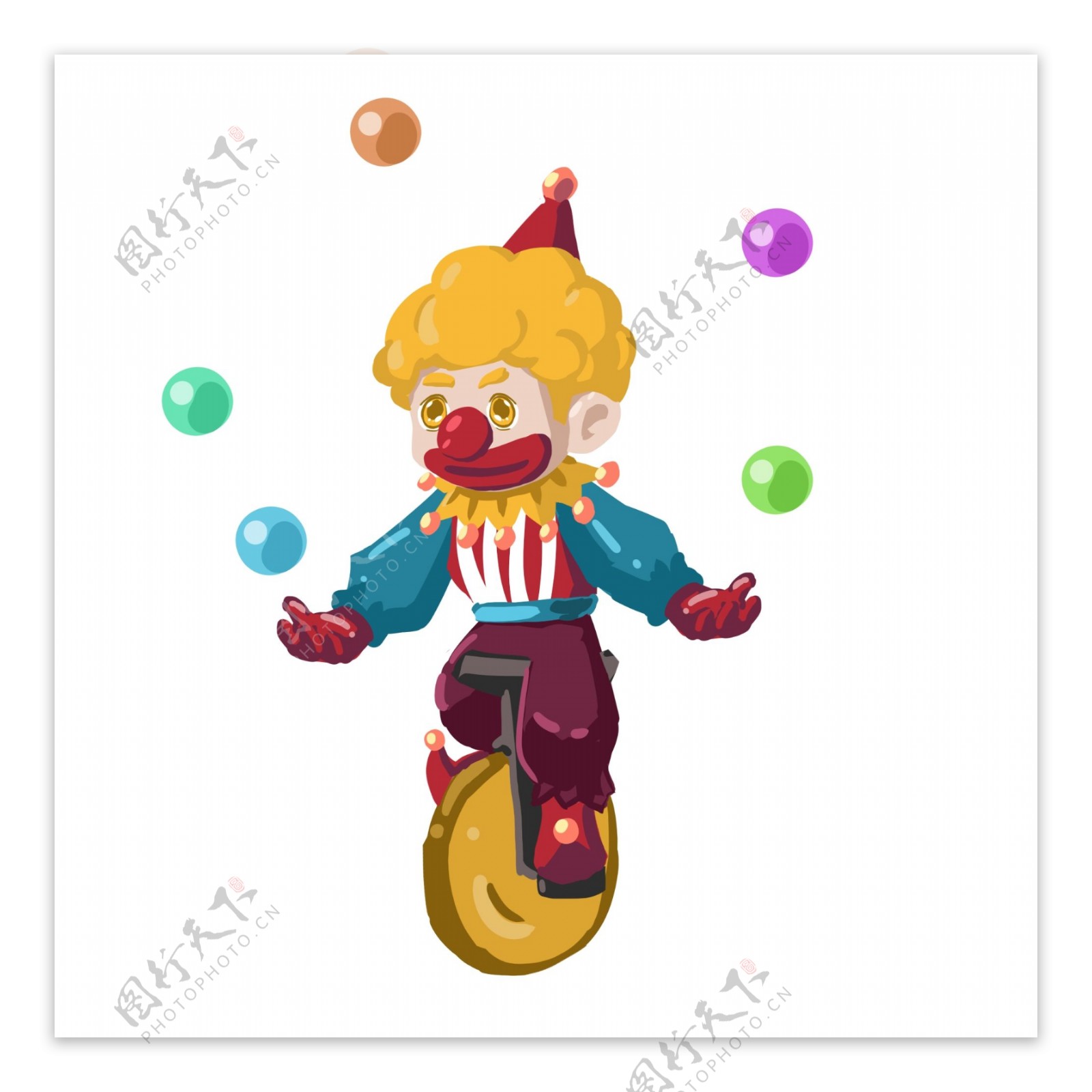 小丑玩球踩滑轮可爱卡通素材角色