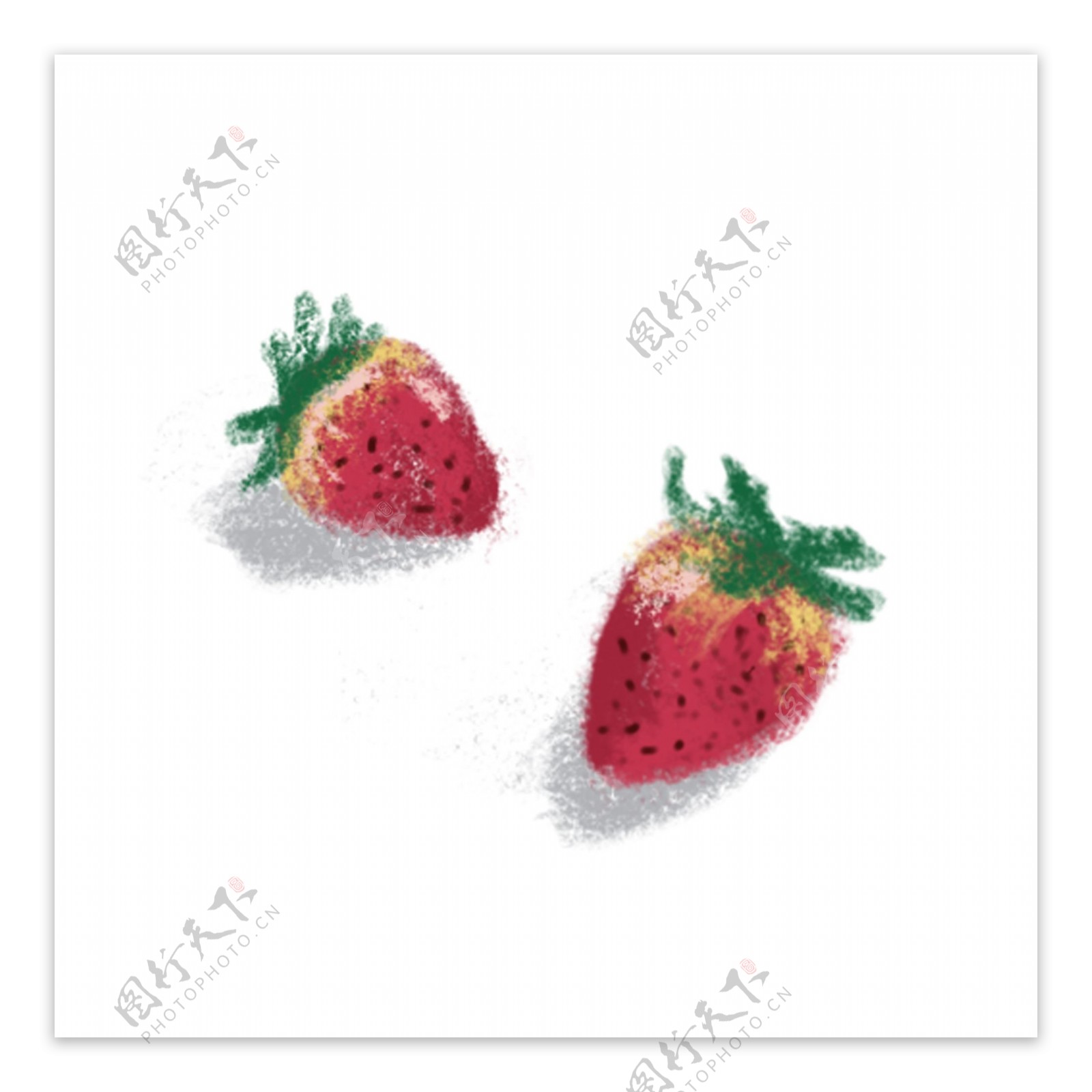 两颗红色手绘草莓设计元素