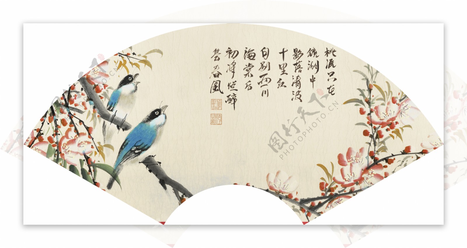 新中式装饰画扇形花鸟画山水