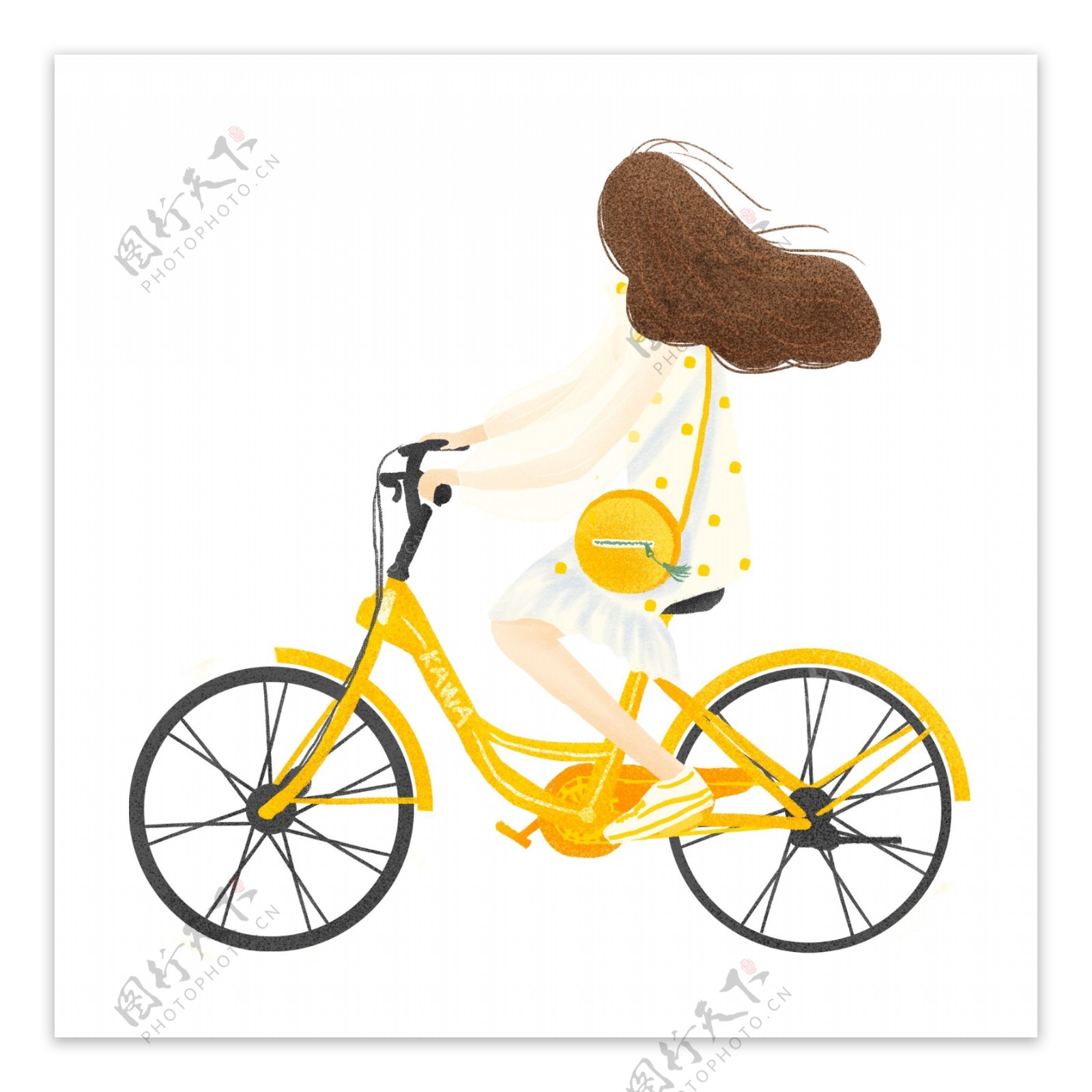 手绘小清新骑自行车旅行的女孩