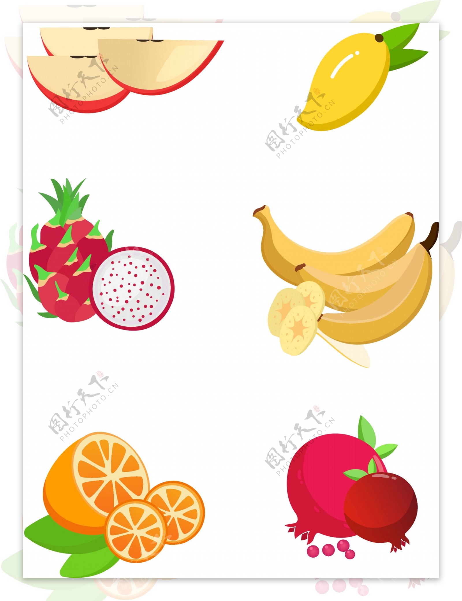 水果矢量原创AI卡通可爱苹果香蕉橘子芒果