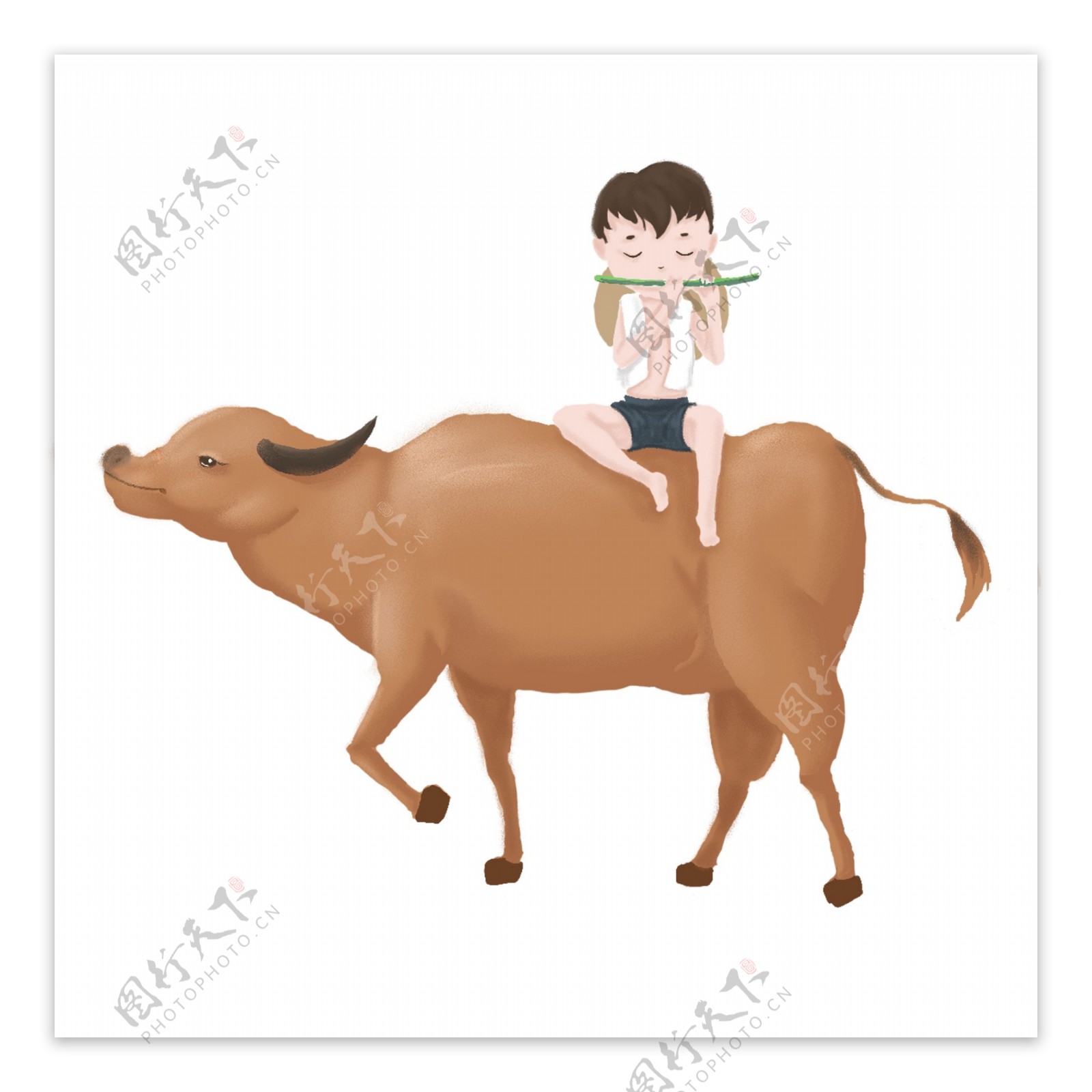 卡通可爱放牛的小男孩png素材