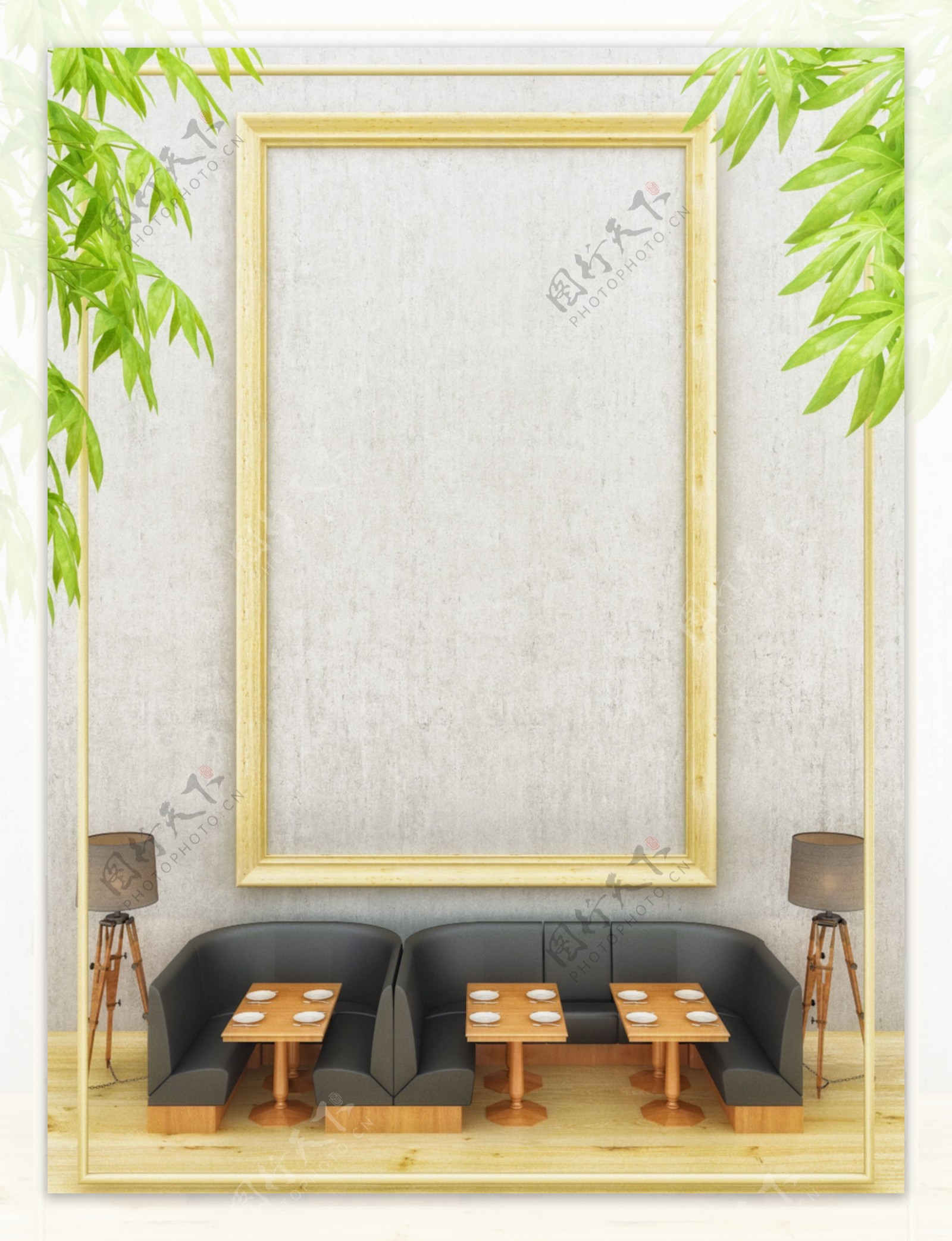 原创写实餐饮复古风西餐厅创意3D边框背景
