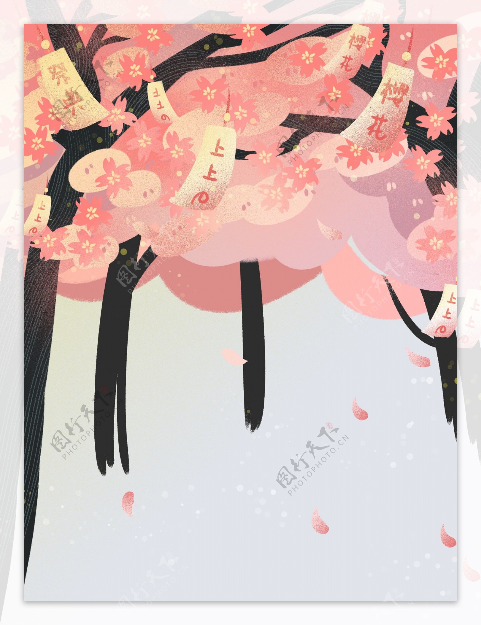 手绘日本樱花背景设计