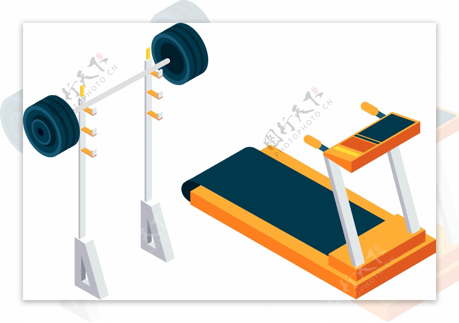 运动健身器具立体2.5d插画
