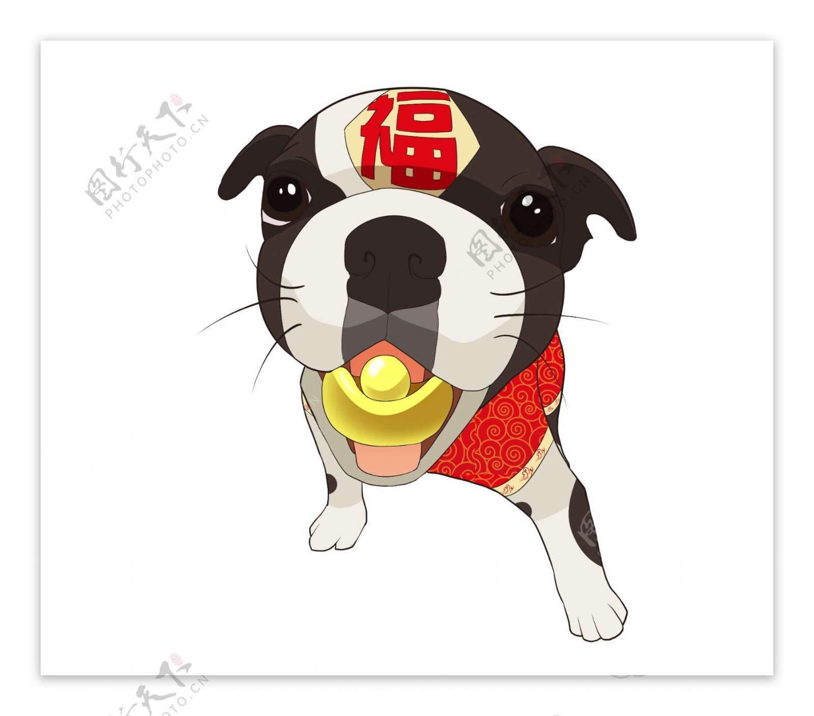 狗年春节手绘卡通中国风呆萌小狗送金元宝