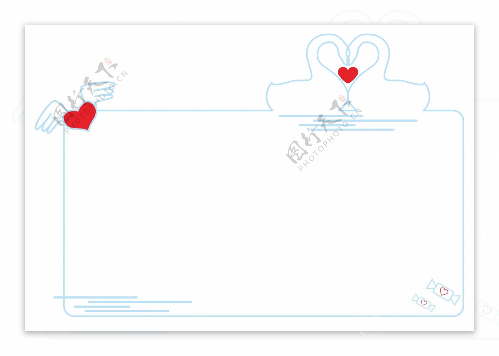情人节蓝色爱情对吻天鹅剪影线稿矢量边框素材