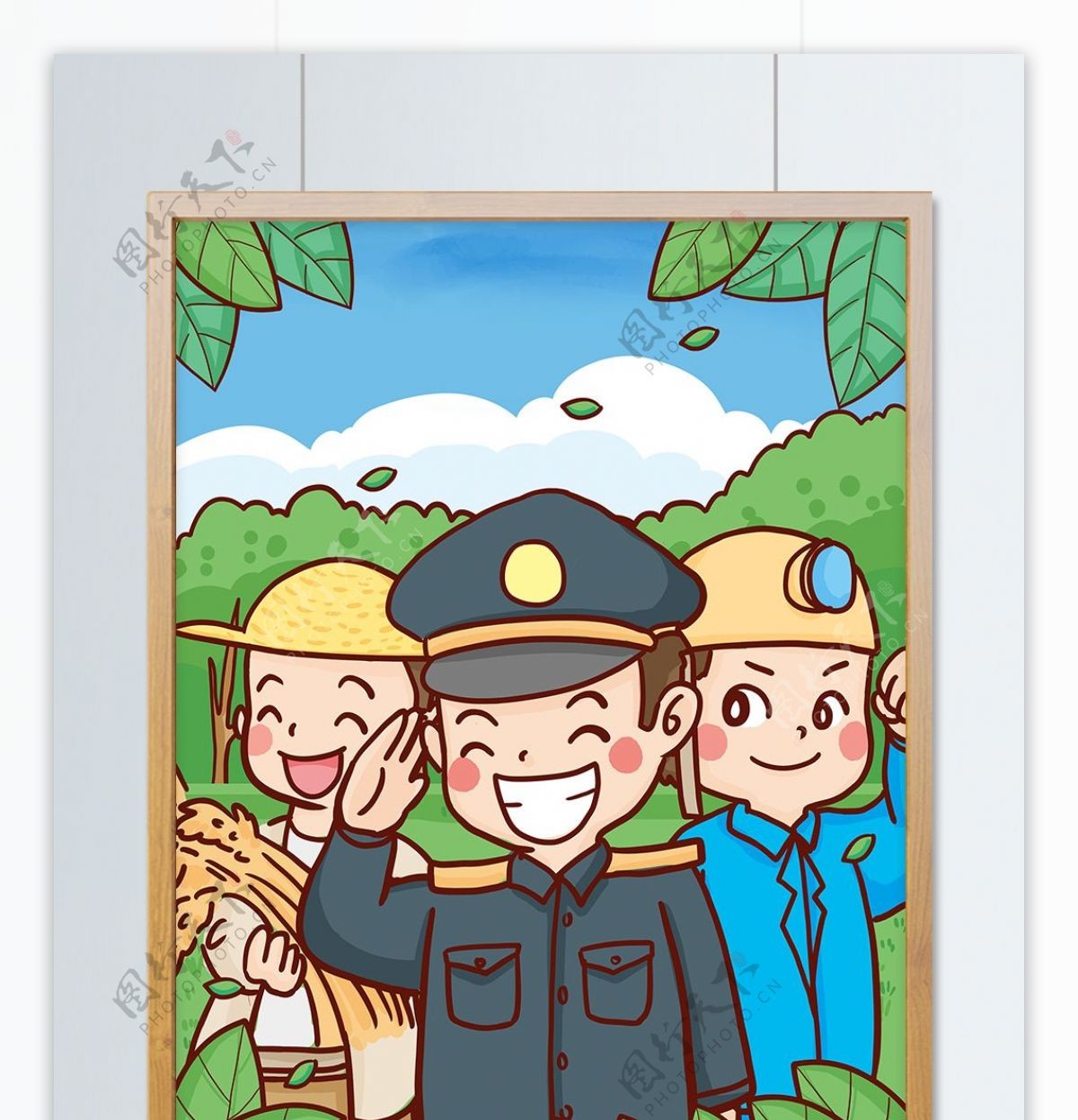 五一劳动节工农兵向人们致敬手绘原创插画