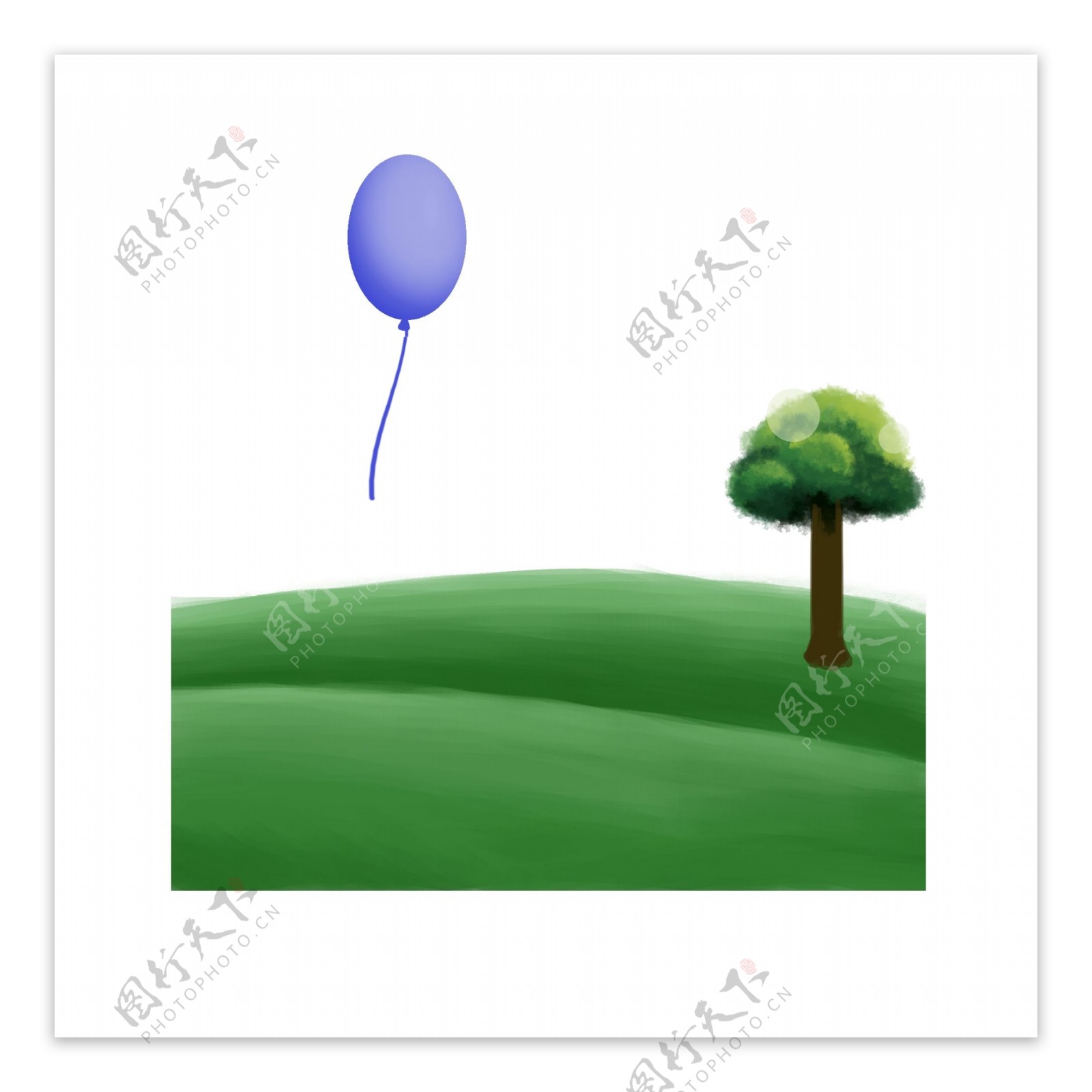 草地通用词绿色草坪大树气球