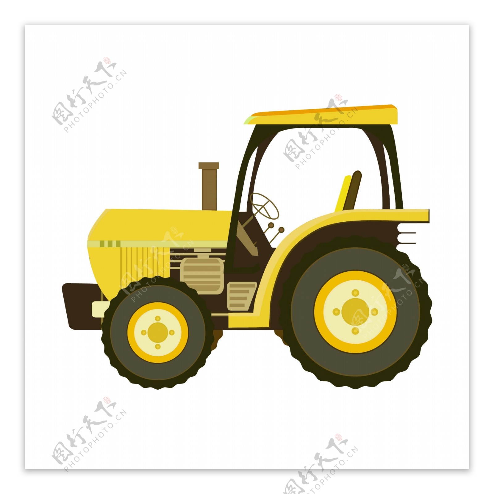 一辆黄色拖拉机插图