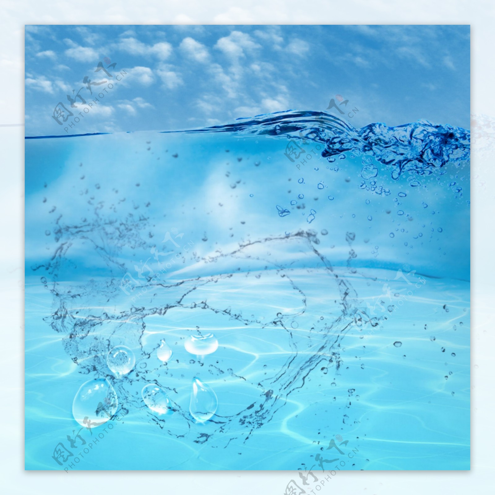 蓝色大海透明水珠化妆品PSD分层主图背景