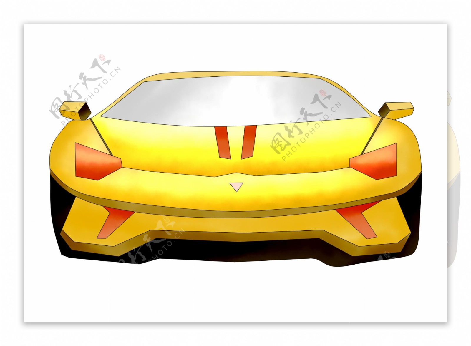 黄色跑车后面图插画
